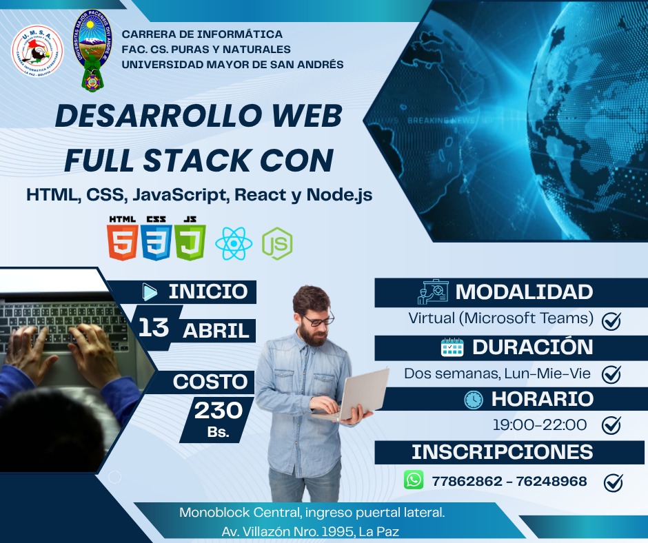 Afiche del curso Desarrollo Web Full Stack con HTML, CSS, JavaScript, React y Node.js