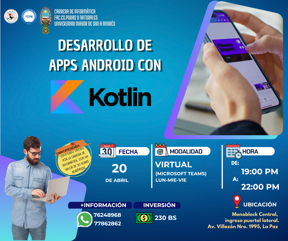 Afiche del curso Desarrollo de Apps Android con Kotlin